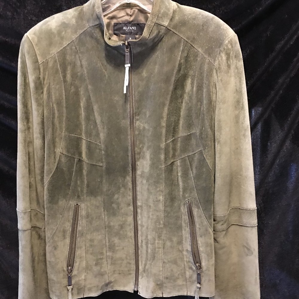 Stylish Olive Green Suede Jacket PETITE